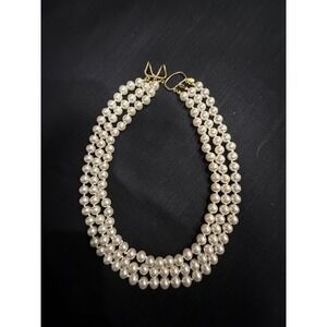 14k‎ electroplated lind 3 Strand Faux Pearl Gold Tone Choker Necklace 18"